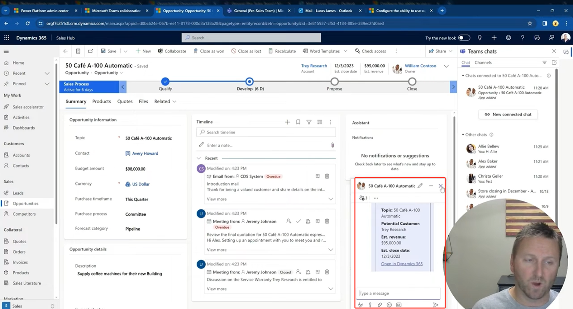 Dynamics 365：记录页内打开已关联 Teams 会话并聊天