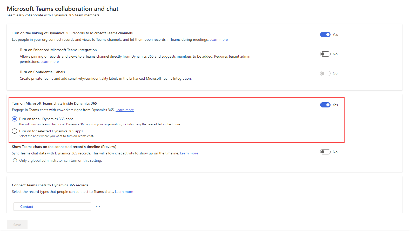 Dynamics 365：管理员开启 Teams Chat