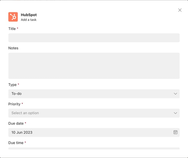HubSpot：Teams 中创建 HubSpot Task