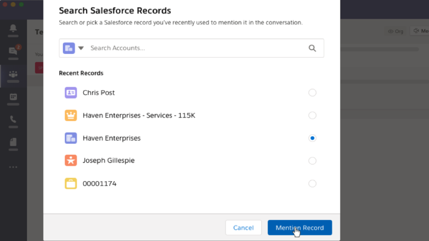 Salesforce for Microsoft Teams：Teams 中搜索 Salesforce 记录